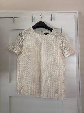 rag & bone Cream Grid-Textured Short Sleeve Top